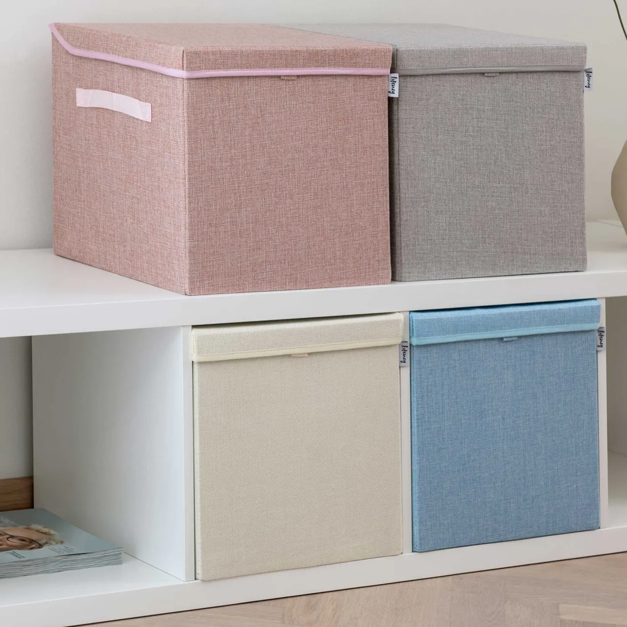 Aufbewahrungsbox 2er-Set, blau, mit Deckel, 33x33x33cm