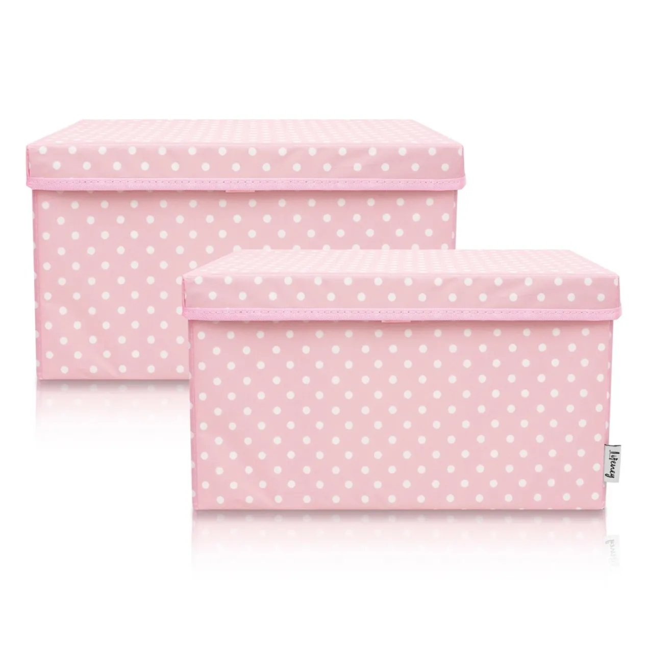 Aufbewahrungsbox 2er-Set, Punkte, rosa, 25x37x21cm