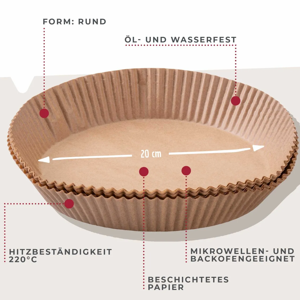 Backpapier für Heißluftfritteuse, rund, Ø20cm, 40 Stk.