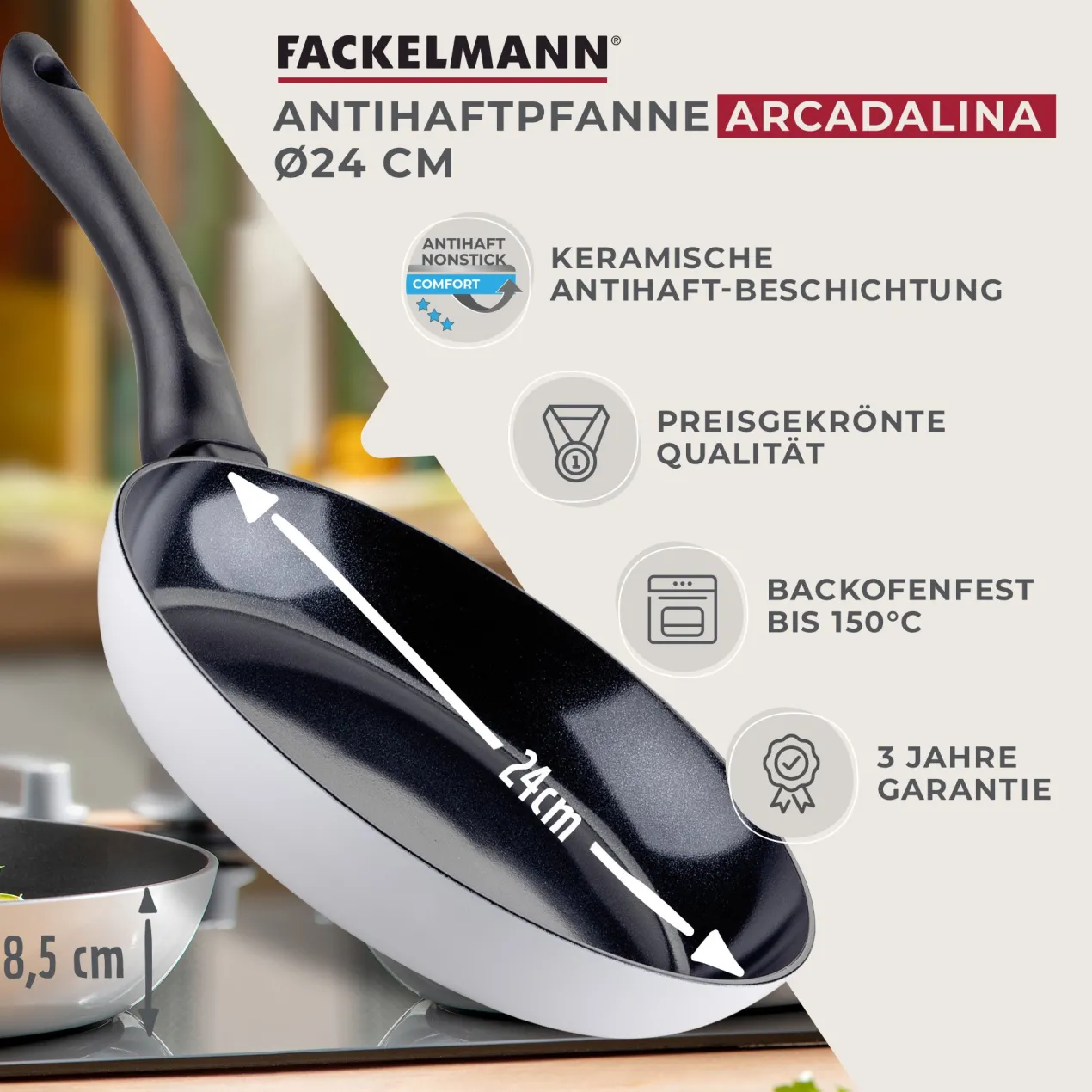 Bratpfannen-Set "Arcadalina", Keramik, antihaft, Ø20/24/28cm, 3-tlg.