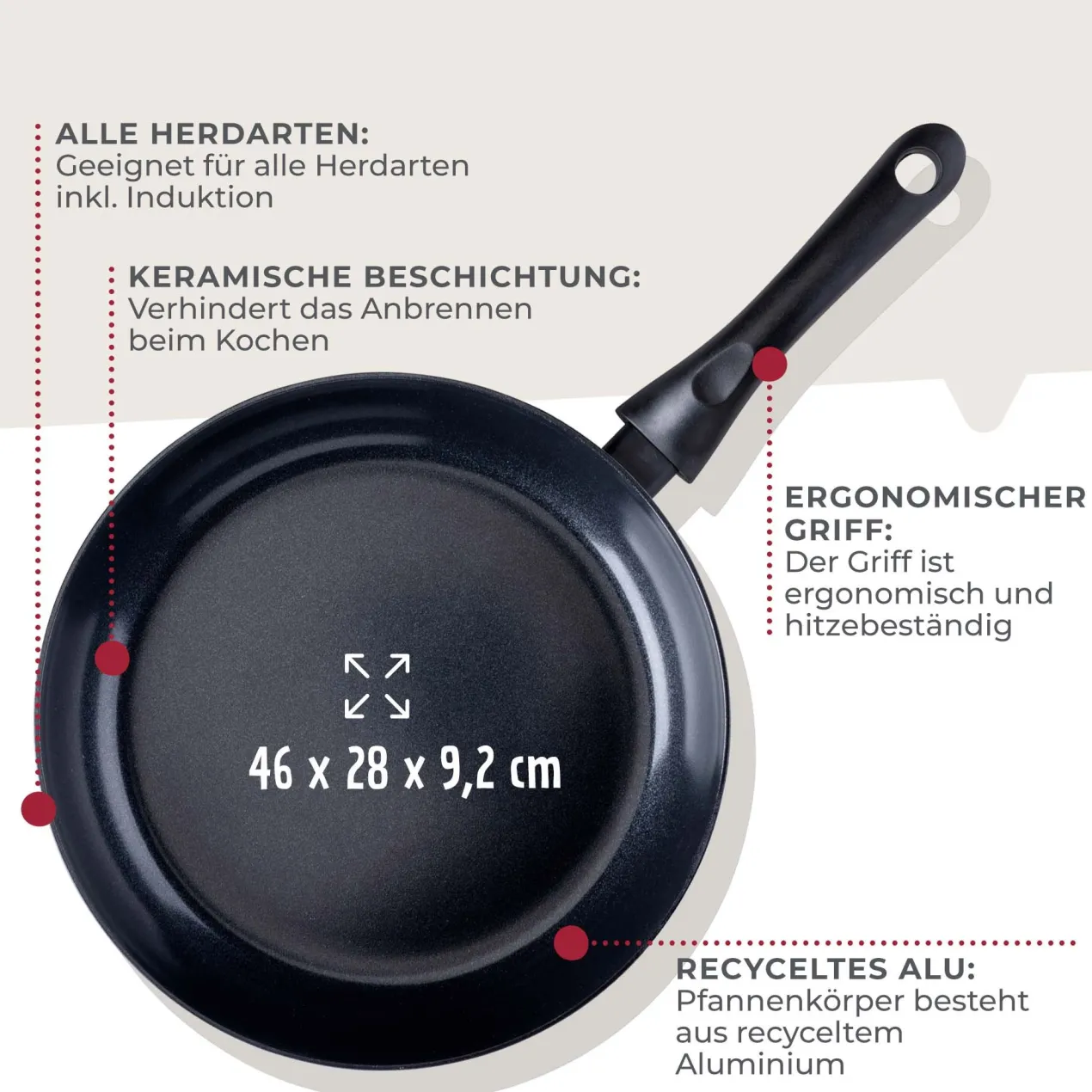 Bratpfannen-Set "Arcadalina", Keramik, antihaft, Ø20/24/28cm, 3-tlg.