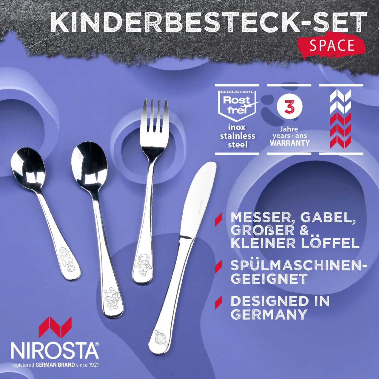 Kinderbesteck-Set "Weltall", 4-teilig