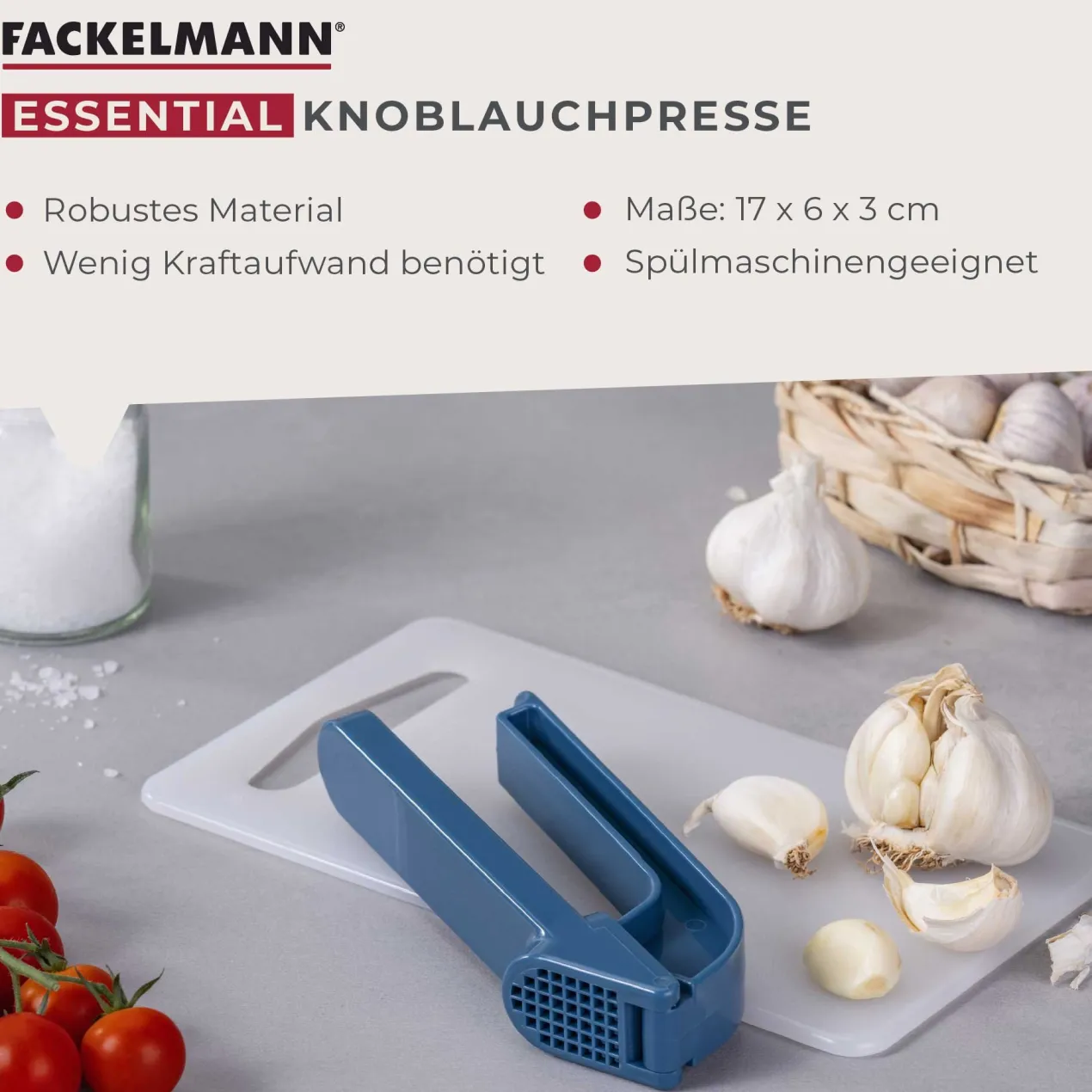 Knoblauchpresse Essential, blau