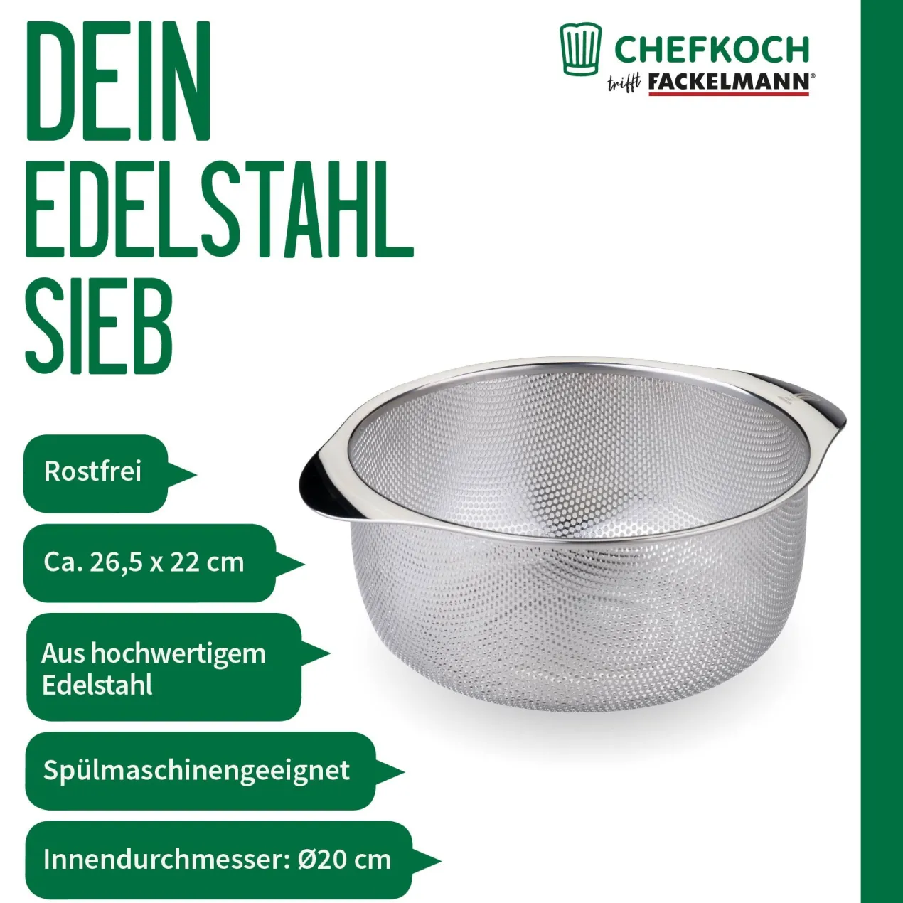 Sieb, Edelstahl, Ø20cm