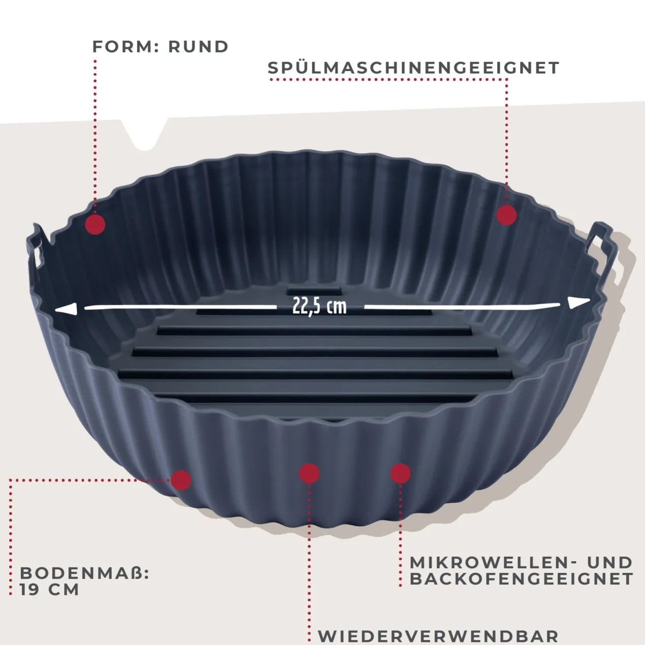 Silikonform für Heißluftfritteuse rund, Ø19cm