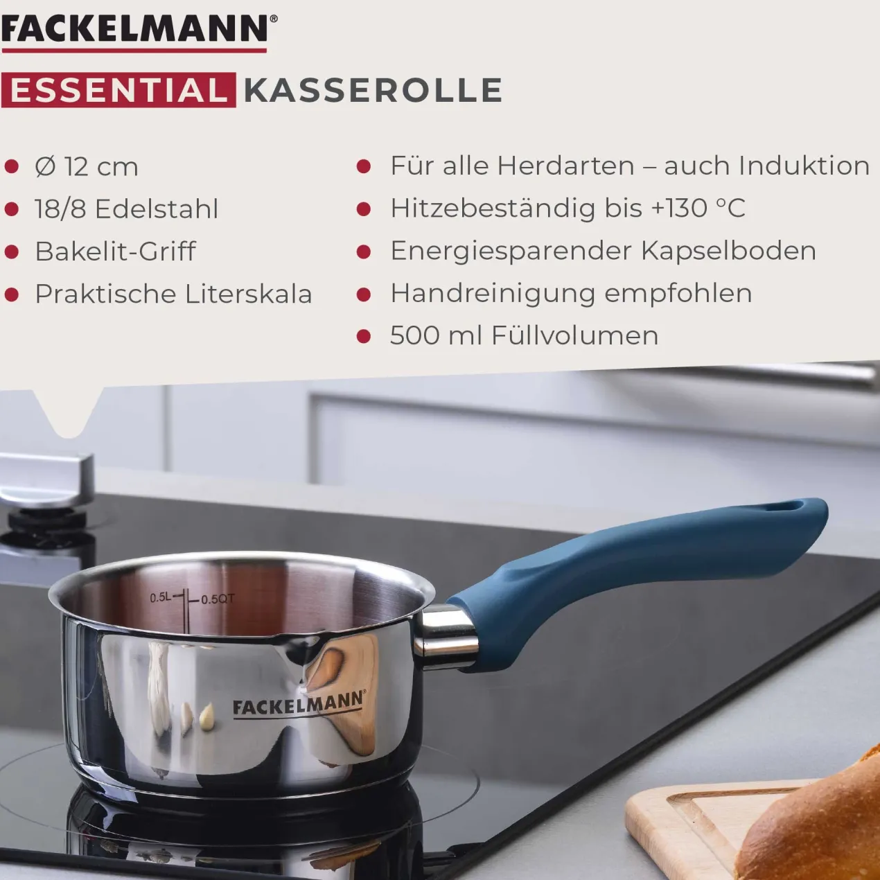 Stielkasserolle Essential, Ø12cm, blau
